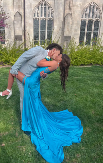 Niulatu Spaghetti Strap Sheath Blue Long Prom Dresses with Slits HZ1026